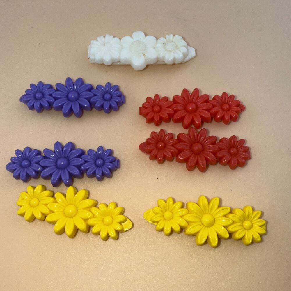 GOODY VTG Plastic Kids Barrettes Flowers 1980s Goody Snap Tight Lot of 7